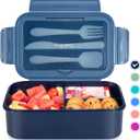 Caperci Classic Bento Box Adult Lunch Box for Older Kids - Leakpoof 47 oz 3-Compartment Containers for Adults and Teens, Built-in Utensil Set, Ideal for On-the-Go Balanced Eating, Navy Blue