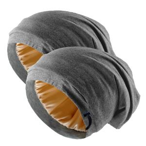NICPOO Silk Satin Bonnet Hair Wrap for Sleeping, 2 Pcs Adjustable Silk Bonnets for Women Men Sleep Cap Silk Lined Slouchy with Adjustable Strap Curly Hair Head Scarf Night Caps（Dark gray）