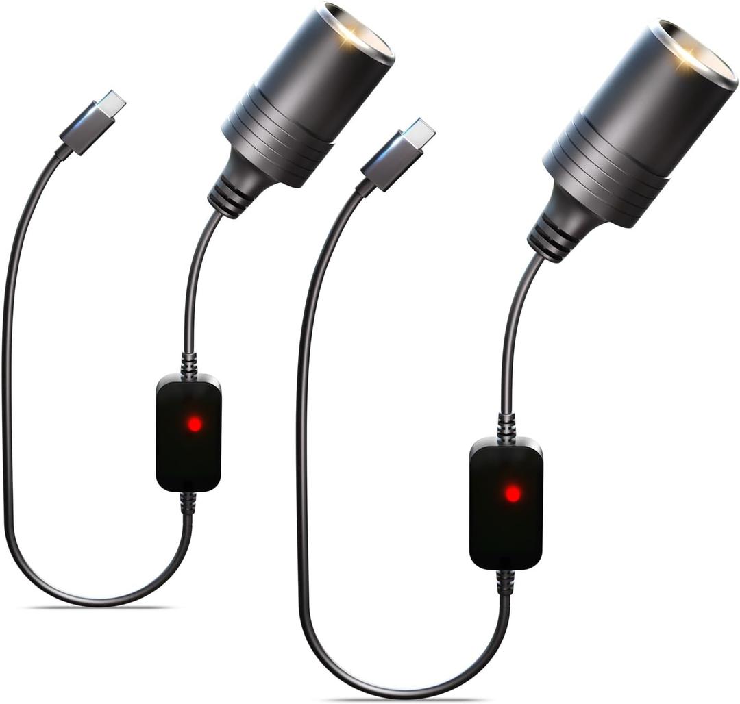 USB C to 12V Adapter, USB C to 12V Cigarette Lighter Adapter PD3.0 Type C Male to 12V Cigarette Lighter Socket Female Cable for Dash Cam Power Bank GPS Car Led Light Strips 2 Pack