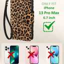 Toycamp for iPhone 13 Pro Max Wallet Case with Wrist Strap - Leather Flip Folio Phone Case with RFID Blocking 4 Card Holder for Apple for iPhone 13 Pro Max Funda Cute for Women Ladies, Leopard Print