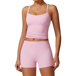 Two Piece Workout Sets For Women Tank Top Matching High Waist Booty Lifting Shorts Gym Yoga Active Wear Outfits (Small, Pink)