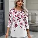 Zeagoo 3/4 Length Sleeve Women Tops Crew Neck Blouses Dressy Casual Summer T Shirts Loose Fit Business Work Clothes (M)