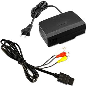 N64 Power Supply and Cable, AC Power Supply Adapter and AV Composite Video Cable Cord Compatible with Nintendo 64