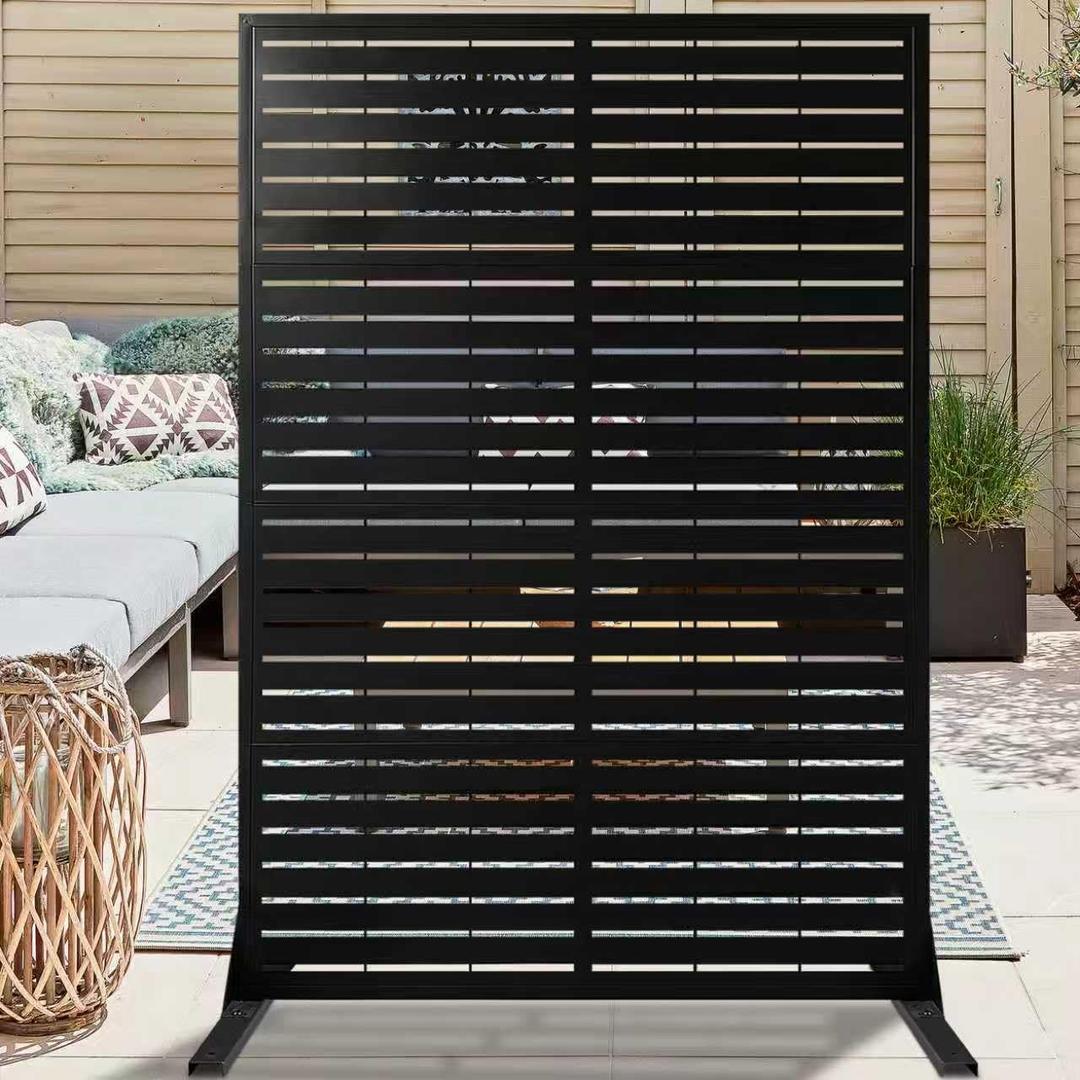 Metal Privacy Screen with Stand 72" x 44",Privacy Panels Outdoor,Decorative Fence Screen for Patio Screen Freestanding,Outdoor Privacy Panels for Deck, Porch and Balcony