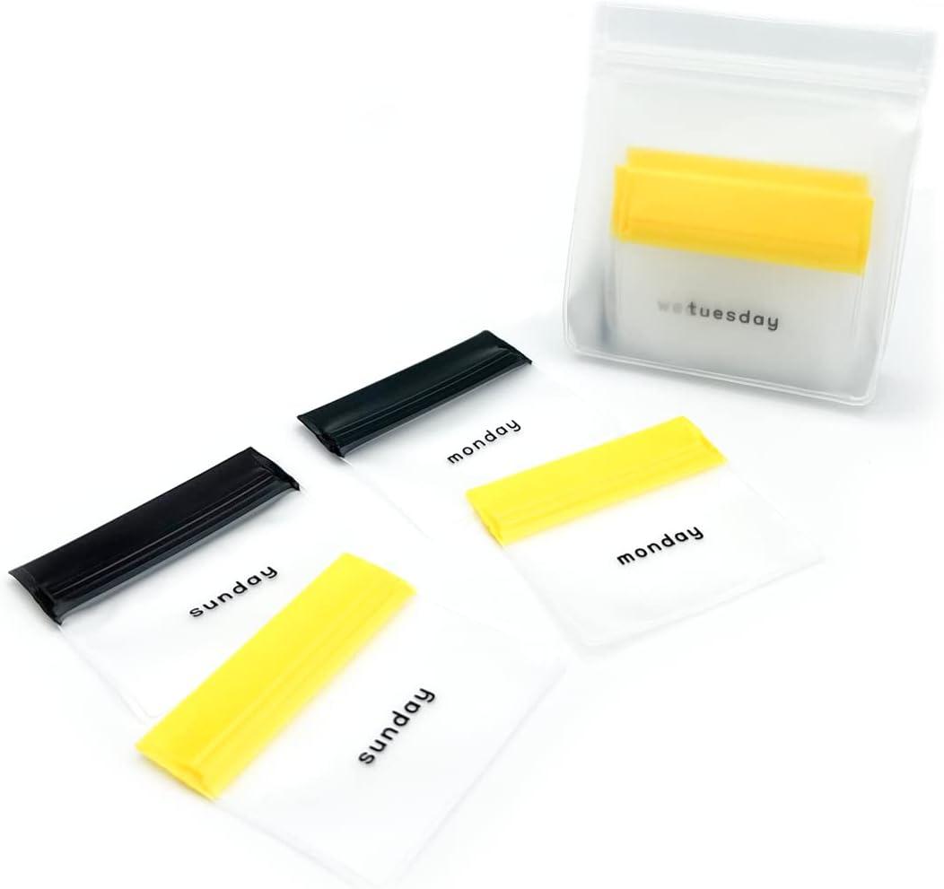EZY DOSE Reusable 7-Day AM/PM Pill Pouch Set, Durable Multi-Purpose Travel-Sized Containers, Days of The Week Labels with Color for Easy Identification, Large Storage, Clear, BPA Free, TSA Approved (Black & Yellow)