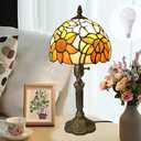 Tiffany Lamp Stained Glass 3 Way Table Lamp,Yellow Sunflower Bedside Table Lamp LED E26 Bulb, for Bedroom Living Room,Included 3 Way LED Bulb
