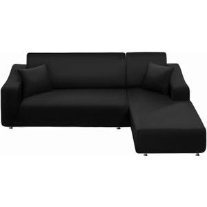 NAISI Couch Cover L Shape 2 Pieces Sofa Cover Soft Stretch Slipcovers with 2pcs Pillowcases Furniture Protector Sectional Couch Covers 3 Seater + 3 Seater(Black)