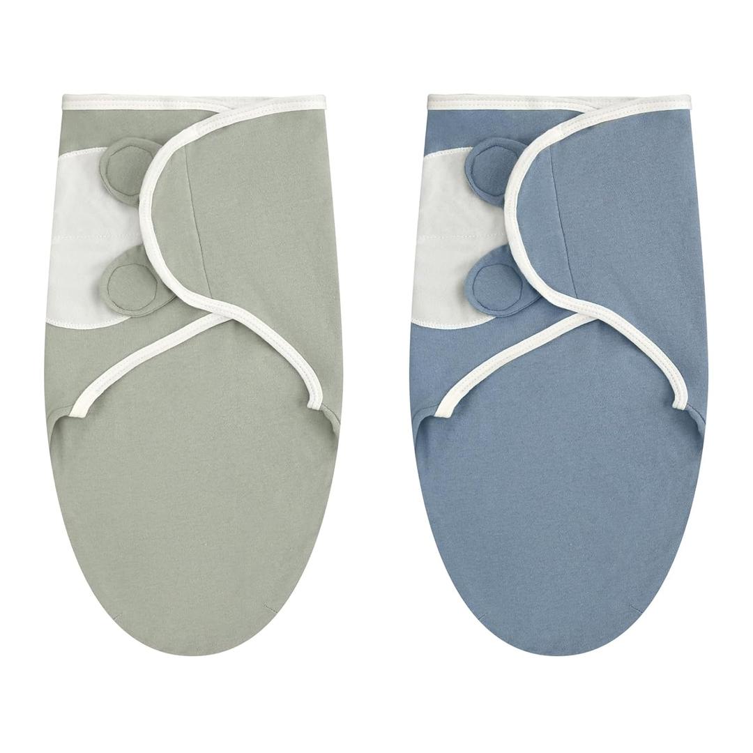VitalCozy 2 Pcs Preemie Swaddle Preemie Swaddle Wrap Adjustable Blanket Cotton Blanket for Boys Girls Sleep(Blue, Green)