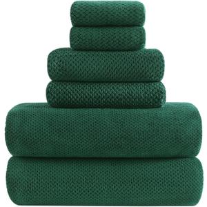 YTYC 29x59 Inch Bath Towels Set of 6 Large, Super Soft Absorbent Lint Free Microfiber Towels for Bathroom 80% Polyester (Dark Green, 6 Piece), 29x59"-Bath Towels Set-6PCS