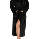 Plush Robe - Luxury Coral Fleece Bathrobe with Pockets - Women's Adult Size XL - Black