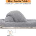 Women's Fuzzy Slippers House Slippers Memory Foam Bedroom Shoes Open Toe, Cross Band (8.5-9.5, Grey)