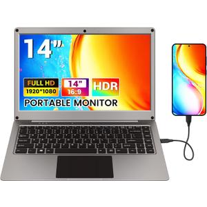 Portable Monitor with Keyboard,14inch 1080P FHD Lapdock Compatible with Raspberry Pi/Mini PC/Phone/PC/Game Console, CrowView Note Built-in Battery(Full Feature Type C & HDMI Cable Included)