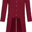 Mens Steampunk Pirate Tailcoat Jacket Gothic Victorian Tailcoat Renaissance Vintage Coat Halloween Costume (X-Large, Red)