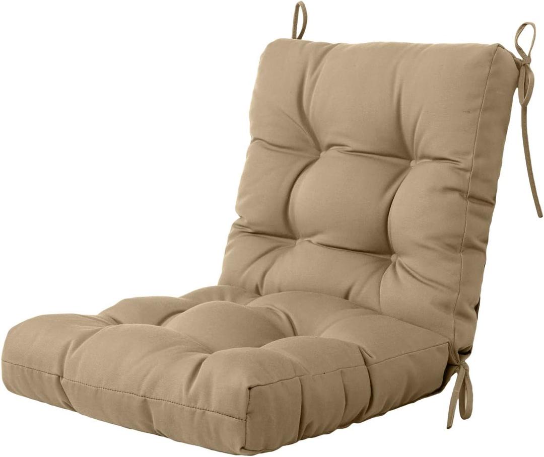BLISSWALK Outdoor Chair Cushions,40"x20"x4",Low BackTufted Thick Outdoor Wicker Lawn Seat Cushion with Ties for Patio Furniture,Light Brown