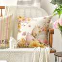 2 x AVOIN colorlife Happy Easter Eggs Bunny Plaid Throw Pillow Covers, 18 x 18 Inch Hello Spring Floral Cushion Case Decoration for Sofa Couch Set of 4