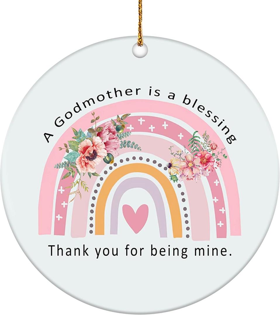 Christmas Ornament - A Godmother is a Blessing Ceramic Ornament, Godmother Appreciation Gift for Christmas, Birthday, or Any Occasion