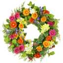 YNYLCHMX 18" Spring Summer Wreaths for Front Door, Artificial Floral Wreath with Daisy Flowers Green Tea Leaves, Green Foliage Wreath for Wall Window Farmhouse Party Holiday Home Decor (Colorful Daisies)