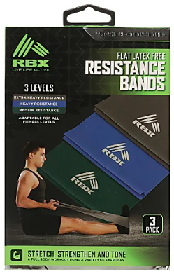 RBX Flat Latex Free Resistance Bands 3 Levels 3 Pack