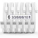 iPhone Charger 6Pack(3/3/6/6/6/10 FT) Apple MFi Certified Lightning Cable Fast Charging iPhone Charger Cord TPE Durable Braided USB Charging Cords for iPhone 14/13/12/11/X/8/7/Plus, iPad, AirPods (White)