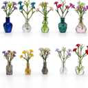 10-Pack Magnetic Mini Clear Glass Bud Vases for Fridge - Strong Magnets, Leak-Proof Propagation Vases with 10 Faux Flowers for Mom, Locker and Cubicle Decor(Sea Glass Green)