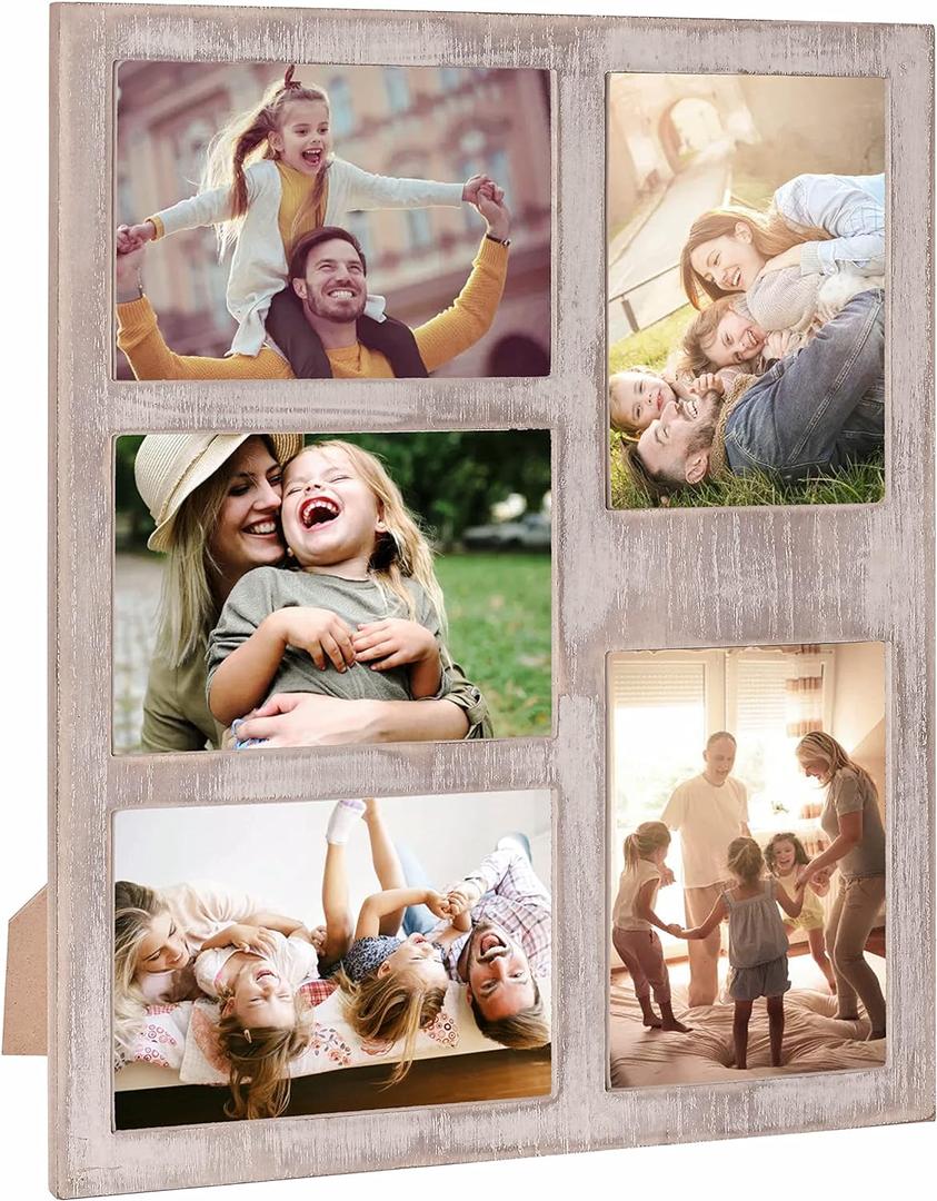 Farmhouse Picture Frame 5X7 Rustic Photos Frame 4X6 For Five Photos with Mat Wood Collage Frame for Wall Mounting or Tabletop Display