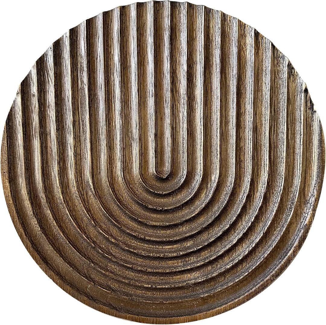Musanpou Hand-carved Round Art Decor for Home and Living Room Wall Simple Wooden Farmhouse Wall Decor (brown)