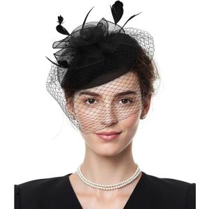 American Trends 2025 Derby Hat Fascinators Hats Tea Party Wedding Church Hats for Women Headwear Hair Clip (A2 Black)
