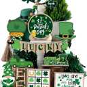 Maitys 21 Pcs St. Patrick's Day Tiered Tray Decor Set St Patricks Day Decorations Irish Shamrock Gnome Truck Wood Sign Lucky Clover Bead Table Decorations Rustic Farmhouse Decor for Home Kitchen Bar
