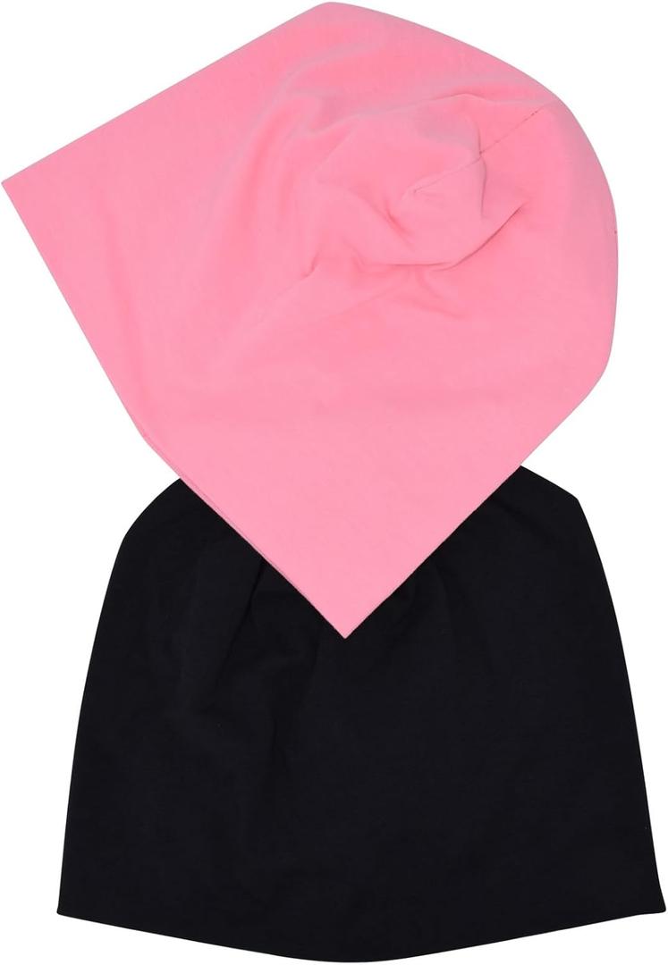 JHYWELL Cotton Beanie Hat Jersey Soft Skull Caps Lightweight Sleep Cap Running Beanies Light Weight Chemo Hat for Men & Women (Black & Pink)
