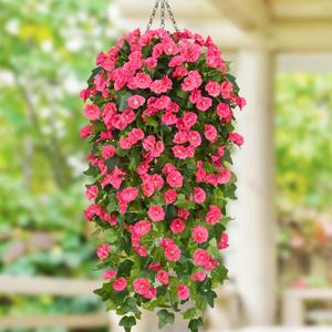 Waipfaru Artificial Hanging Flowers for Outdoors, Faux Plants Outdoor UV Resistant, Hanging Baskets with Artificial Flowers for Planters, Spring Summer Porch Patio Decorations Outdoor (Rose Red) (1 Pcs)