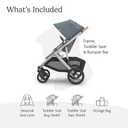 UPPAbaby Vista V3 Stroller - Full-Size Single-to-Double Stroller System - Toddler Seat, Bug Shield, Rain Shield, and Storage Bag Included - Callum (Stone Blue/Silver Frame/Sand Leather)