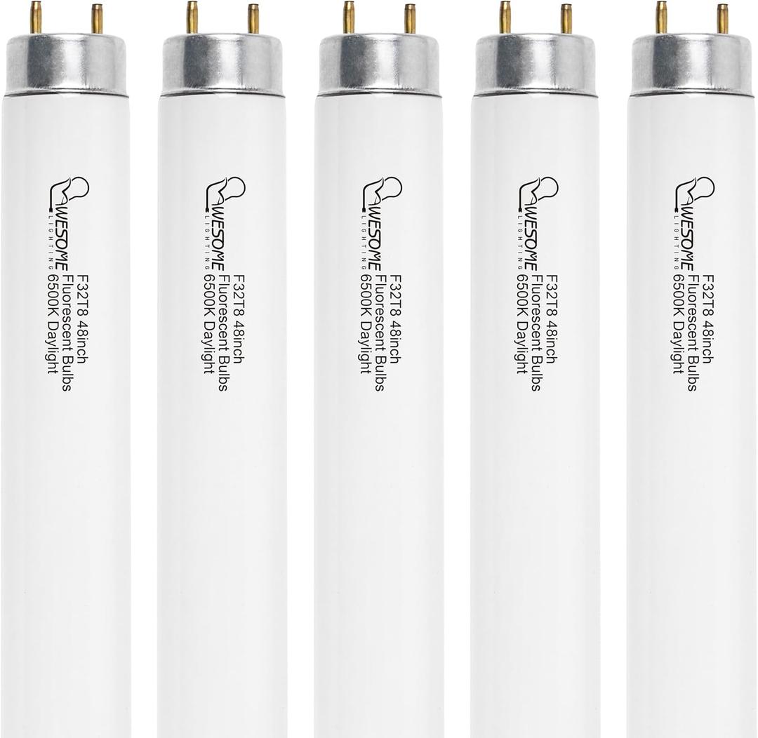 F32T8/865 Fluorescent Light Bulb, 48 Inch, 32 Watts, 6500K Daylight, 2800 Lumens, G13 Bi-Pin Base, 4FT T8 Fluorescent Tube Light Bulbs - 5 Pack