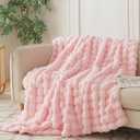 COOVA Faux Fur Throw Blanket for Couch, Cozy Soft and Fuzzy Plush Rabbit Fur Bubble Blanket for Sofa Bedroom Living Room, 50x60 Inches Light Pink