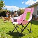 Oversized Rocking Camping Chair for Adults with Headrest, Portable Rocking Chair with Cup Holder, Side Pocket & Carry Bag, Heavy Duty Outdoor Rocker Chair for Camp, Patio, Pink