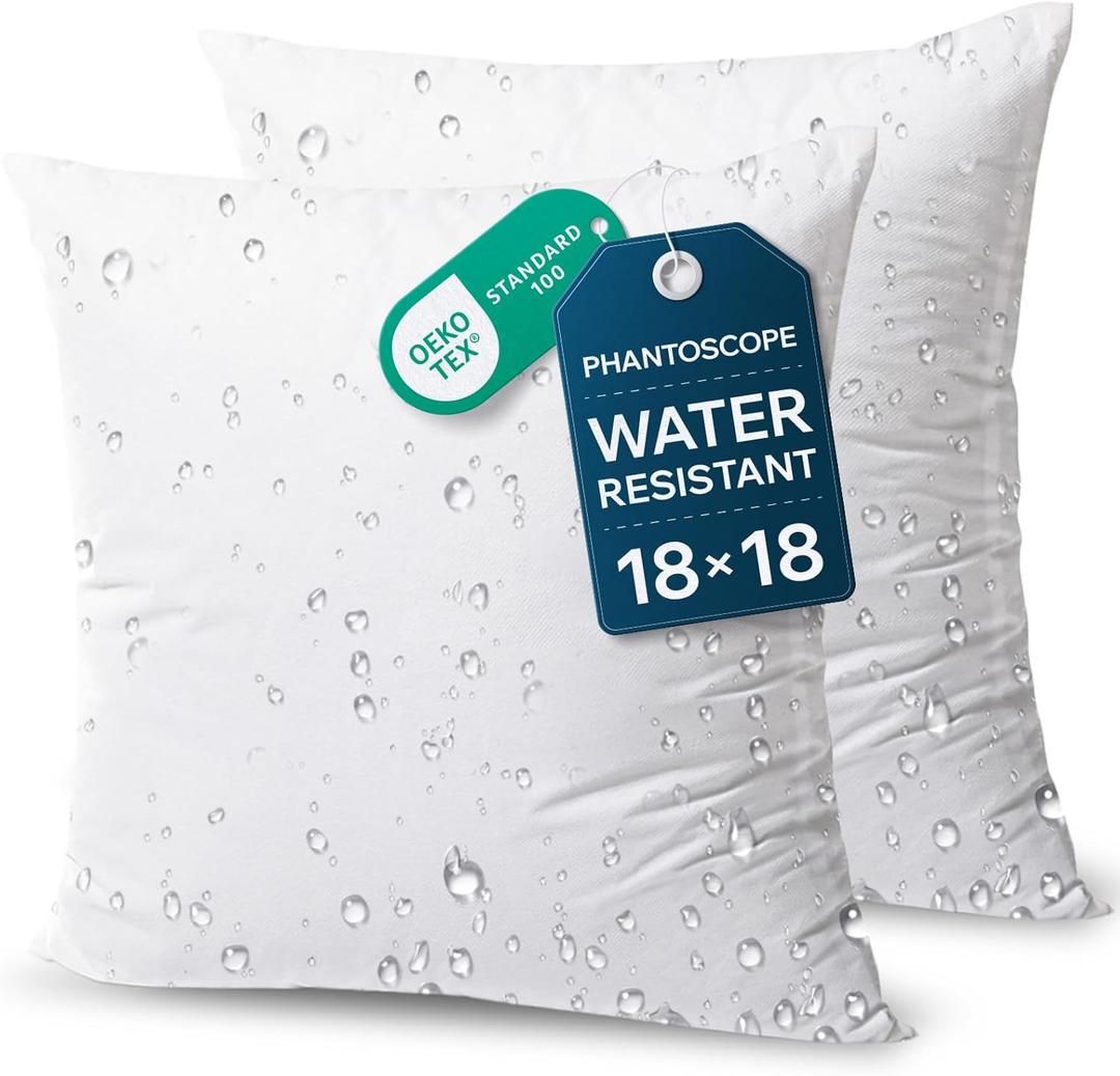Phantoscope Premium Outdoor Pillow Inserts - Pack of 2 Square Form Water Resistant Polyester Throw Pillows, Couch Sham Cushion Stuffer, 18 X 18 inches