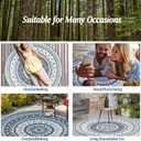 Cekene Round Outdoor Patio Rugs 8Ft Waterproof Reversible Outdoor Rugs with Carry Bags Lightweight Plastic Straw Rugs Portable RV Camping Mat Blue Floor Carpet for Deck Porch Picnic BBQ
