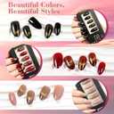 Press On Nails Almond- Fall Pink Red Black Medium Almond, Reusable Nails Press Ons, Fake Nail with Adhesive Tabs, 12 Sizes 24 Pcs Nail Kit with 1 Prep Pad, 1 Manicure Stick, 1 Mini File (3Pcs)