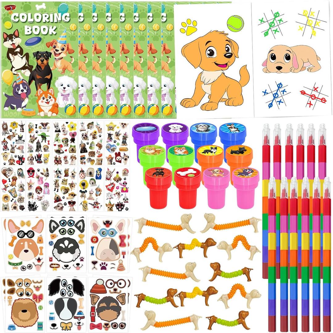 Cinrobiye 72 Pcs Dog Party Favor Set Dog Activities Book Puppy Party Coloring Pages Goodie Bag Fillers School Classroom Activity Game Prize Dog Birthday Party Decorations Supplies