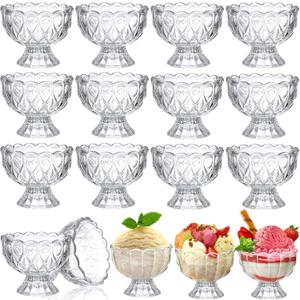 Nuenen Set of 12 Glass Ice Cream Cups 5.1oz Tulip Clear Glass Dessert Cups Bowls Footed Dessert Cups Parfait Glasses Small Trifle Dish for Fruit Salad Milkshake Sundae Snack Cocktail Condiment Party