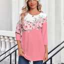 Zeagoo Womens Tops 3/4 Length Sleeve Blouses Dressy Casual Shirt Pleated Front Tunic Floral Printed Spring Clothes (Pink, XXXL)