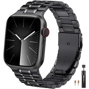 Compatible with Metal Apple Watch Bands for Men Women 46mm 45mm 49mm 44mm 42mm 41mm 40mm 38mm, Stainless Steel Strap for iWatch Bands for Men Series 11 10 9 8 7 6 5 4 3 2 1 SE Ultra 2 3 (Black)