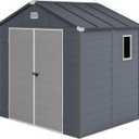 DWVO 8x6.2FT Outdoor Storage Shed w/o Floor, All-Weather Plastic Shed with Lockable Doors, Window & Vents, Plastic Tool Shed for Backyard, Patio, Poolside, Lawn, Gray