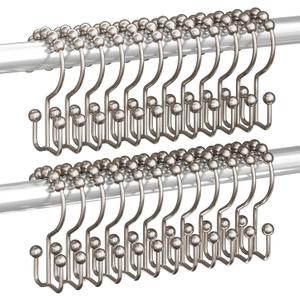 Titanker Shower Curtain Hooks Rings, Rust Resistant Metal Double Glide Shower Hooks Rings for Bathroom Shower Rods Curtains, Set of 24 Hooks - Nickel