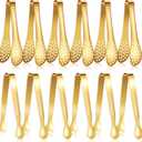 Vesici 12 Pieces Mini Serving Tongs 5 Inch Small Tongs Serving Utensils, Ice Pincers Mini Sugar Pincers, Small Pliers for Appetizers, Tea Party, Coffee Bar, Desserts(Gold)