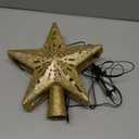 Brizled Gold Christmas Tree Topper, 8” 3D Christmas Star Topper, Glittered Hollow Xmas Tree Topper with 10 Warm White Lights, UL Certified Lighted Xmas Star Treetop for Holiday Home Decoration