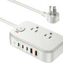 Power Strip with USB C Ports, 30W USB C Charging Station with 2 Outlets 3 USB C & 2 USB A, Travel Charger for Multiple Devices, 5FT Flat Extension Cord USB Charger Hub for Travel Home (Pearl White)