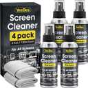 Screen Cleaner Spray 16oz (4oz x 4 Pack) - TV Screen Cleaner Spray and 2 Microfiber Cloths, Computer Screen Cleaner & Car Screen Cleaner for TV, Monitor, Laptop, MacBook, iPad