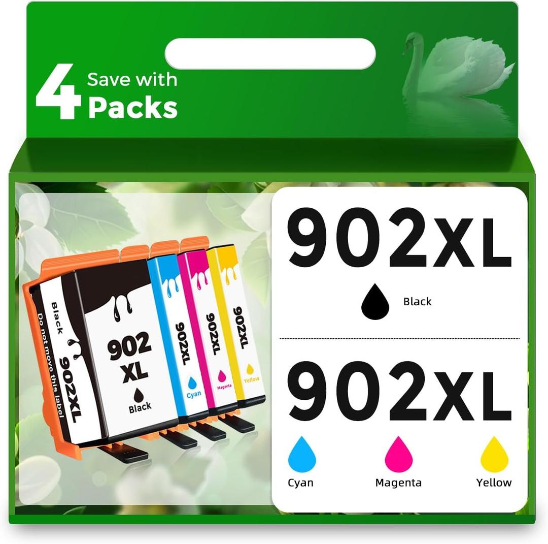 Ubinki 902XL Ink Cartridge Combo Pack for Hp 6978 6968 6970 Ink Replacement for HP 902 XL HP902XL to OfficeJet Pro 6968 6962 6975 6960 6950 6954 6951 6956 6961 6963 6964 Printer(4 Pack,KCMY)