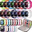 16+16 Pack Band and Case Compatible with Apple Watch Band 46mm 45mm 44mm 42mm 41mm 40mm for Women Men, Watch Band Organizer, Screen Protector Case for iWatch Series 11 10 9 8 7 6 5 4 SE