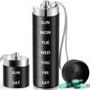 Metal Travel Pill Organizer, Large Weekly Pill Box, Portable Aluminum Alloy Waterproof Container, 7 Day Daily Medicine Organizer Holder for Vitamin, Fish Oil, Supplement, Black